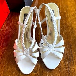 White leather sandal heels